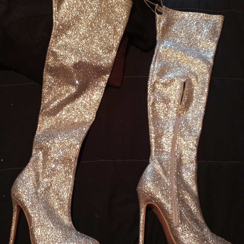Glitter thigh high stilettos